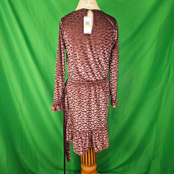 NWT MICHAEL‎ Michael Kors Black Cordovan Velvet Tie Waist Flounce Mini Dress Med - Picture 2 of 6